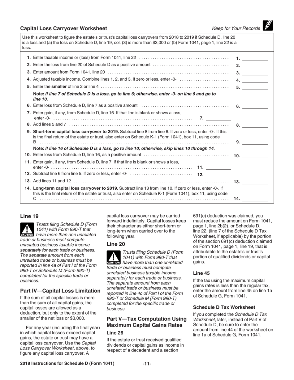 Instructions for IRS Form 1041 Schedule D Capital Gains and Losses, Page 11