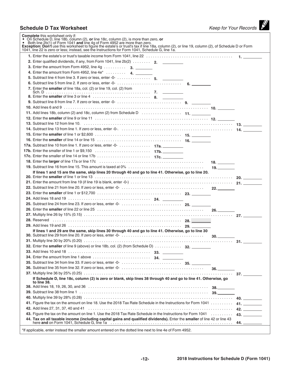 Instructions for IRS Form 1041 Schedule D Capital Gains and Losses, Page 12