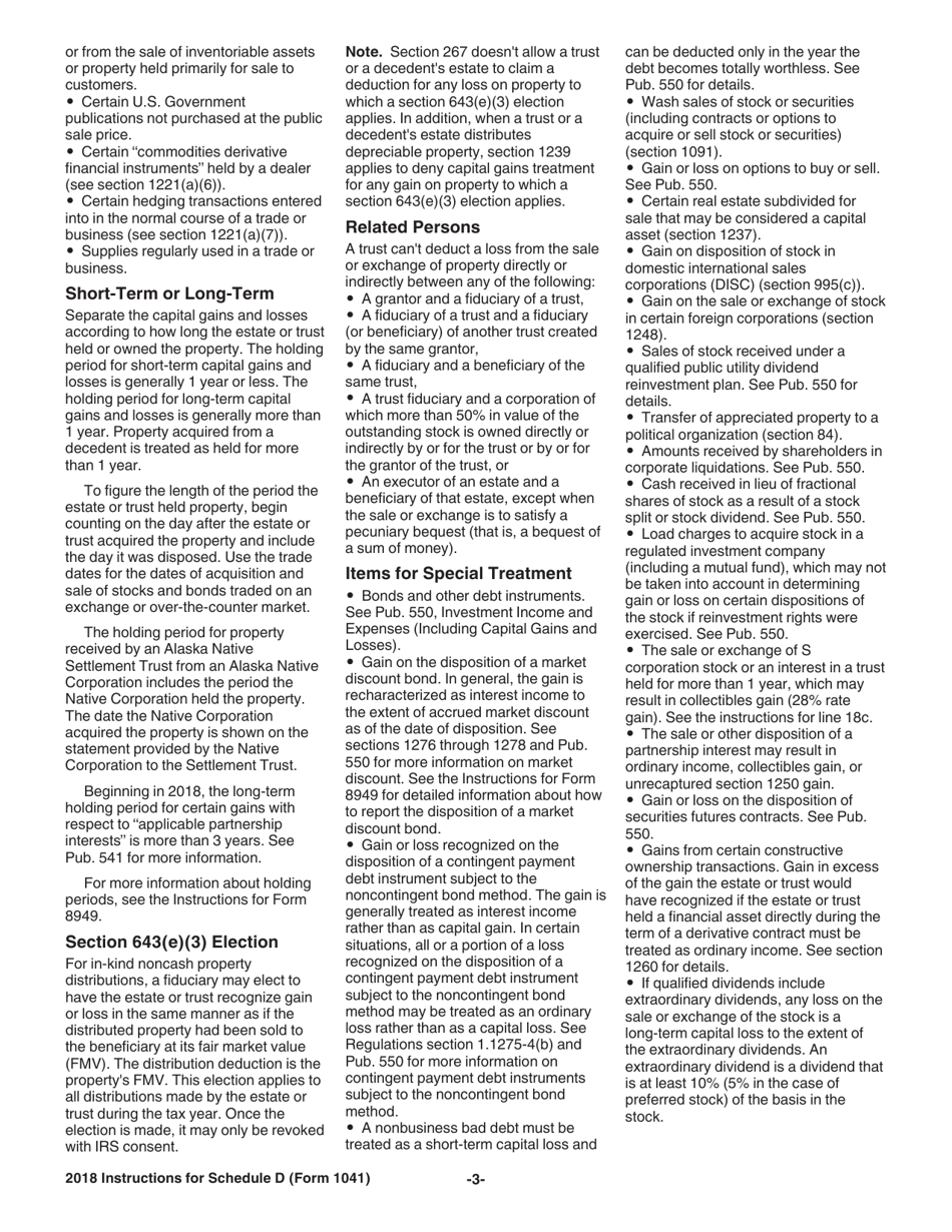 Instructions for IRS Form 1041 Schedule D Capital Gains and Losses, Page 3