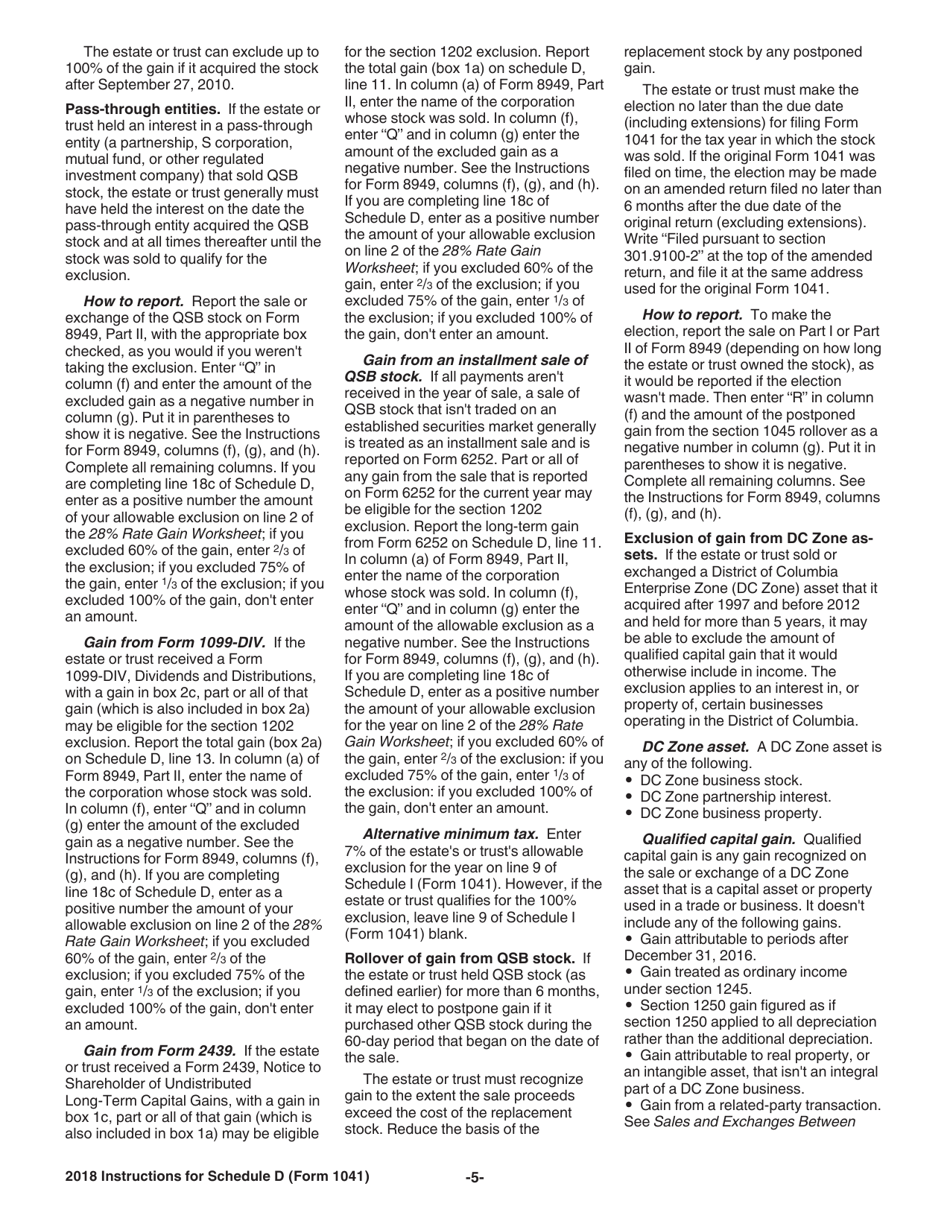 Instructions for IRS Form 1041 Schedule D Capital Gains and Losses, Page 5