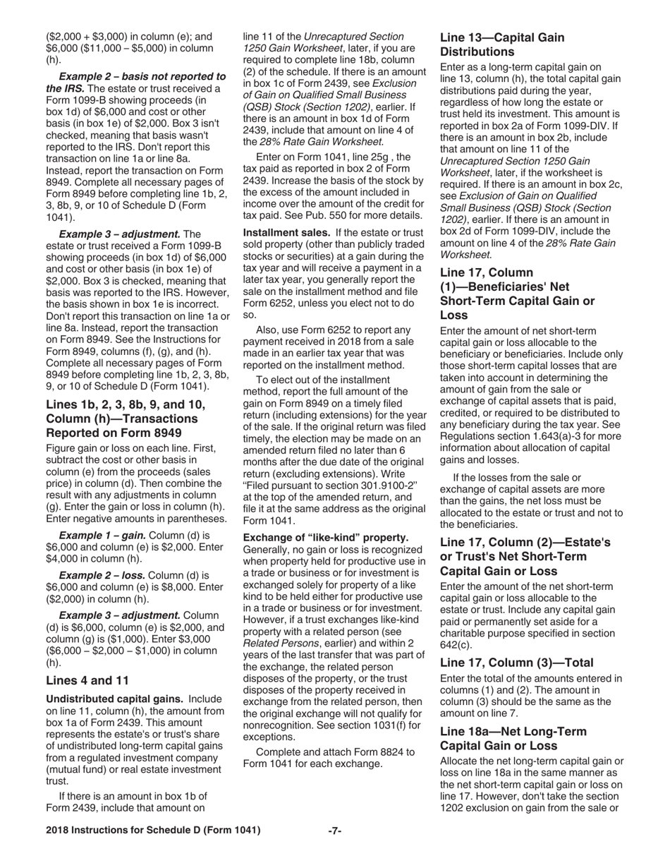 Instructions for IRS Form 1041 Schedule D Capital Gains and Losses, Page 7
