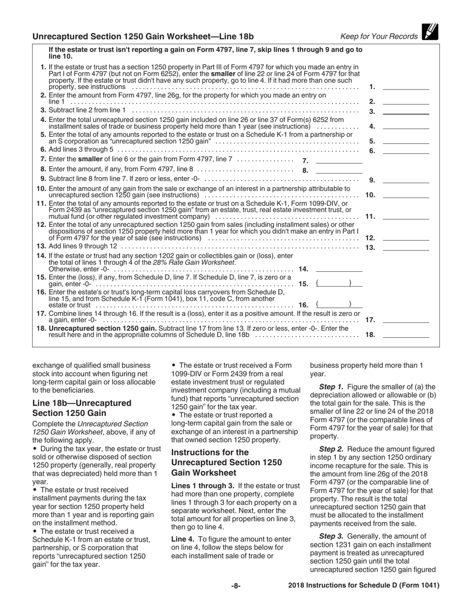 Instructions for IRS Form 1041 Schedule D Capital Gains and Losses, Page 8