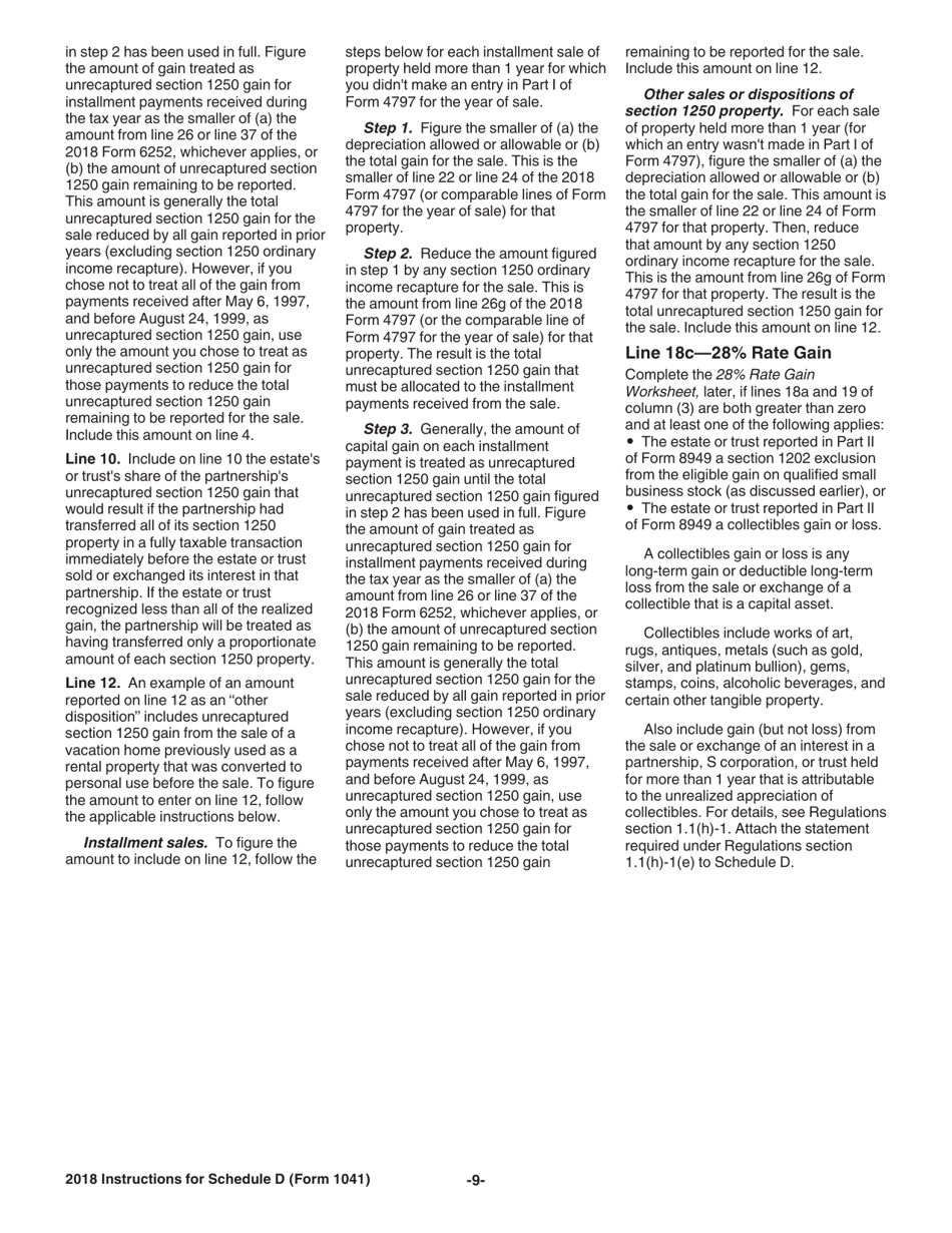 Instructions for IRS Form 1041 Schedule D Capital Gains and Losses, Page 9