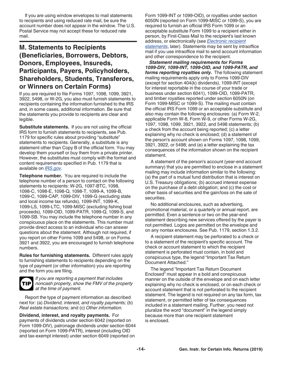 Instructions for IRS Form 1096, 1097, 1098, 1099, 3921, 3922, 5948, W-2G, Page 14