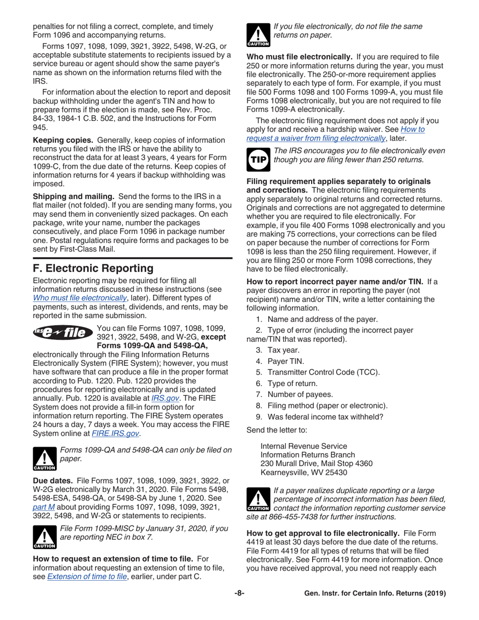 Instructions for IRS Form 1096, 1097, 1098, 1099, 3921, 3922, 5948, W-2G, Page 8