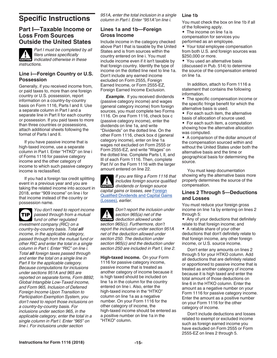 Instructions for IRS Form 1116 Foreign Tax Credit (Individual, Estate, or Trust), Page 15