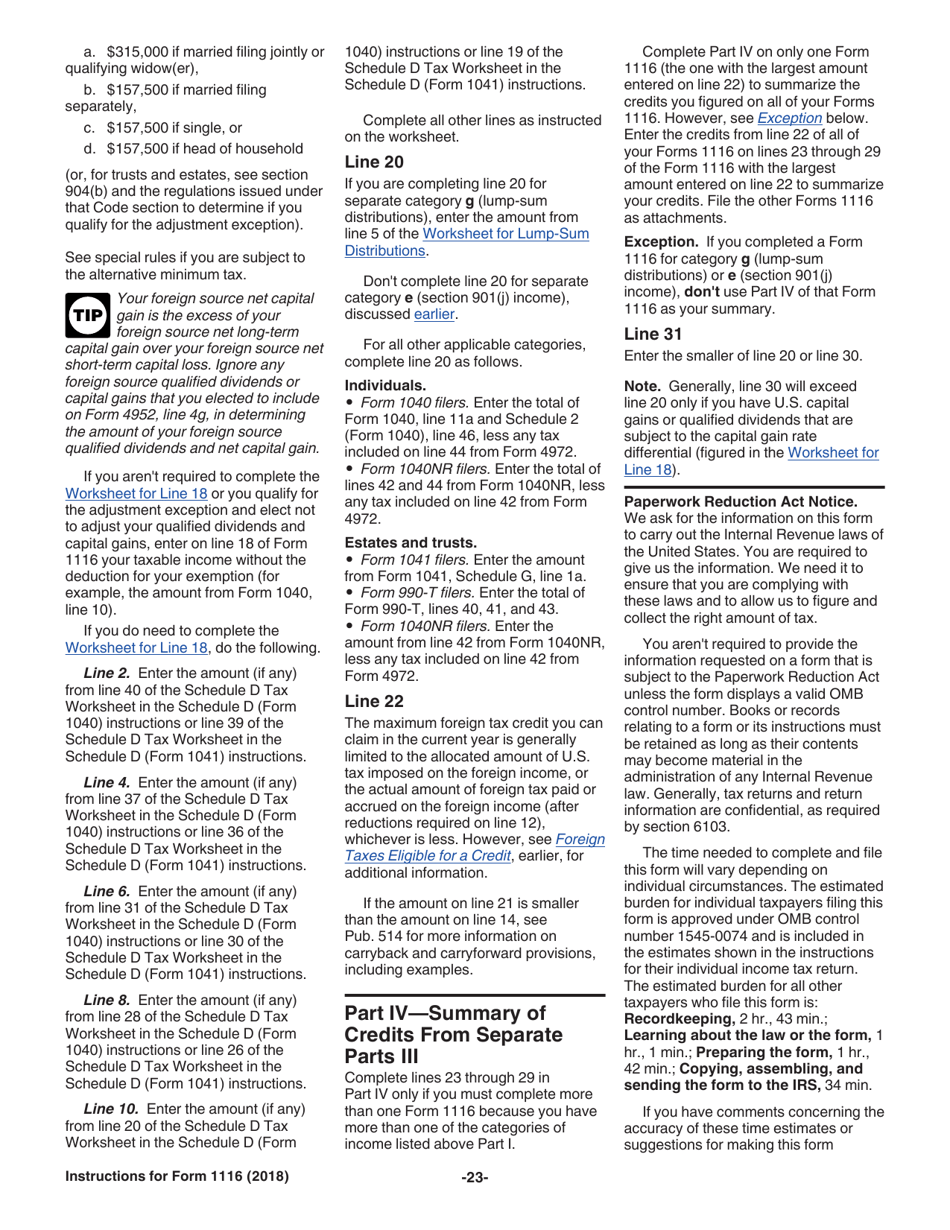 Instructions for IRS Form 1116 Foreign Tax Credit (Individual, Estate, or Trust), Page 23