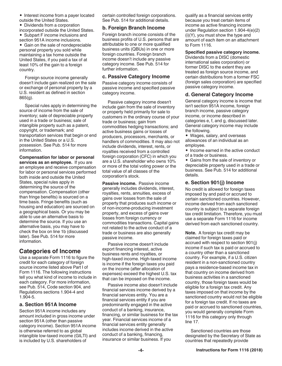 Instructions for IRS Form 1116 Foreign Tax Credit (Individual, Estate, or Trust), Page 4
