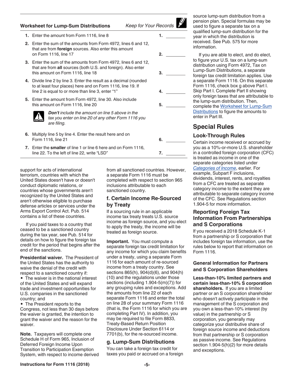 Instructions for IRS Form 1116 Foreign Tax Credit (Individual, Estate, or Trust), Page 5