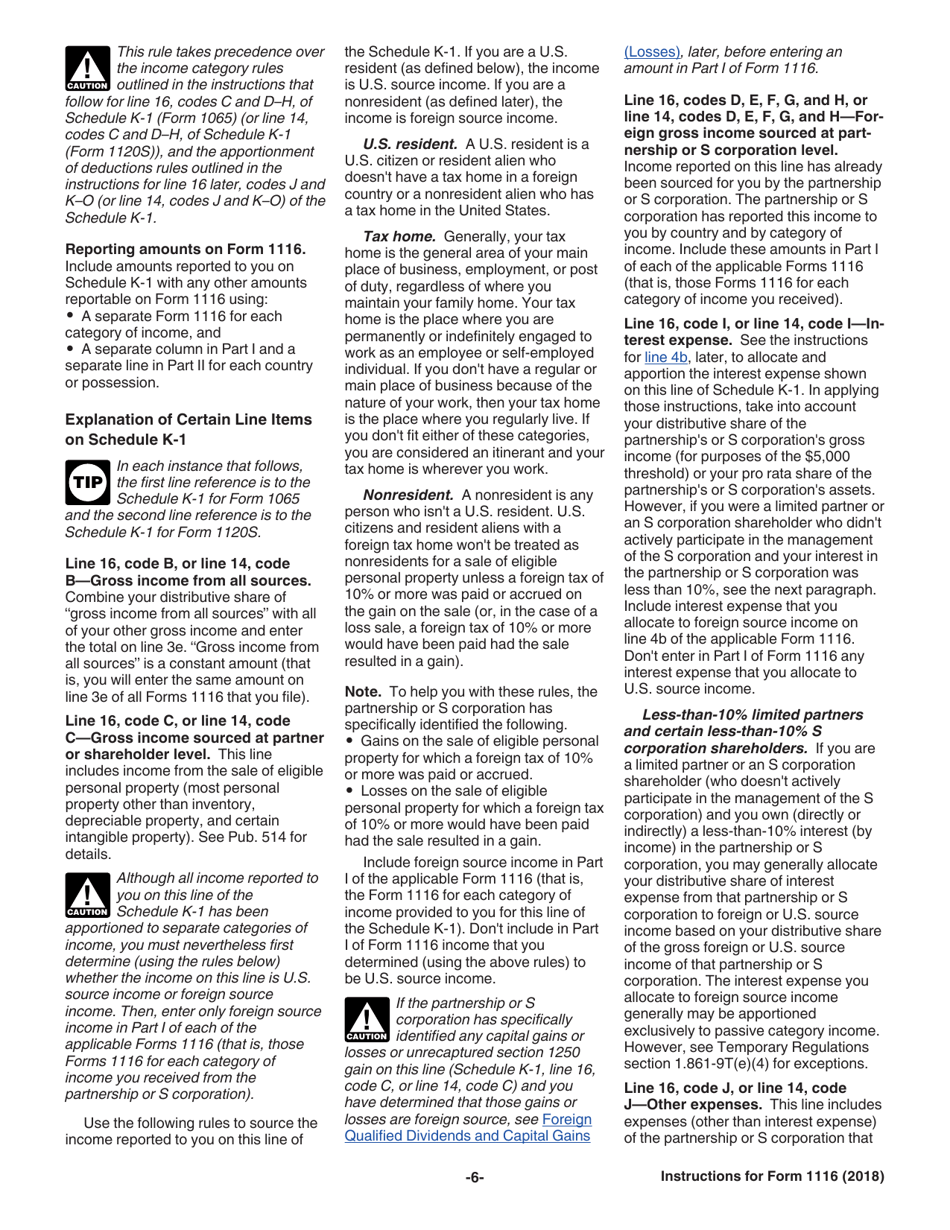 Instructions for IRS Form 1116 Foreign Tax Credit (Individual, Estate, or Trust), Page 6