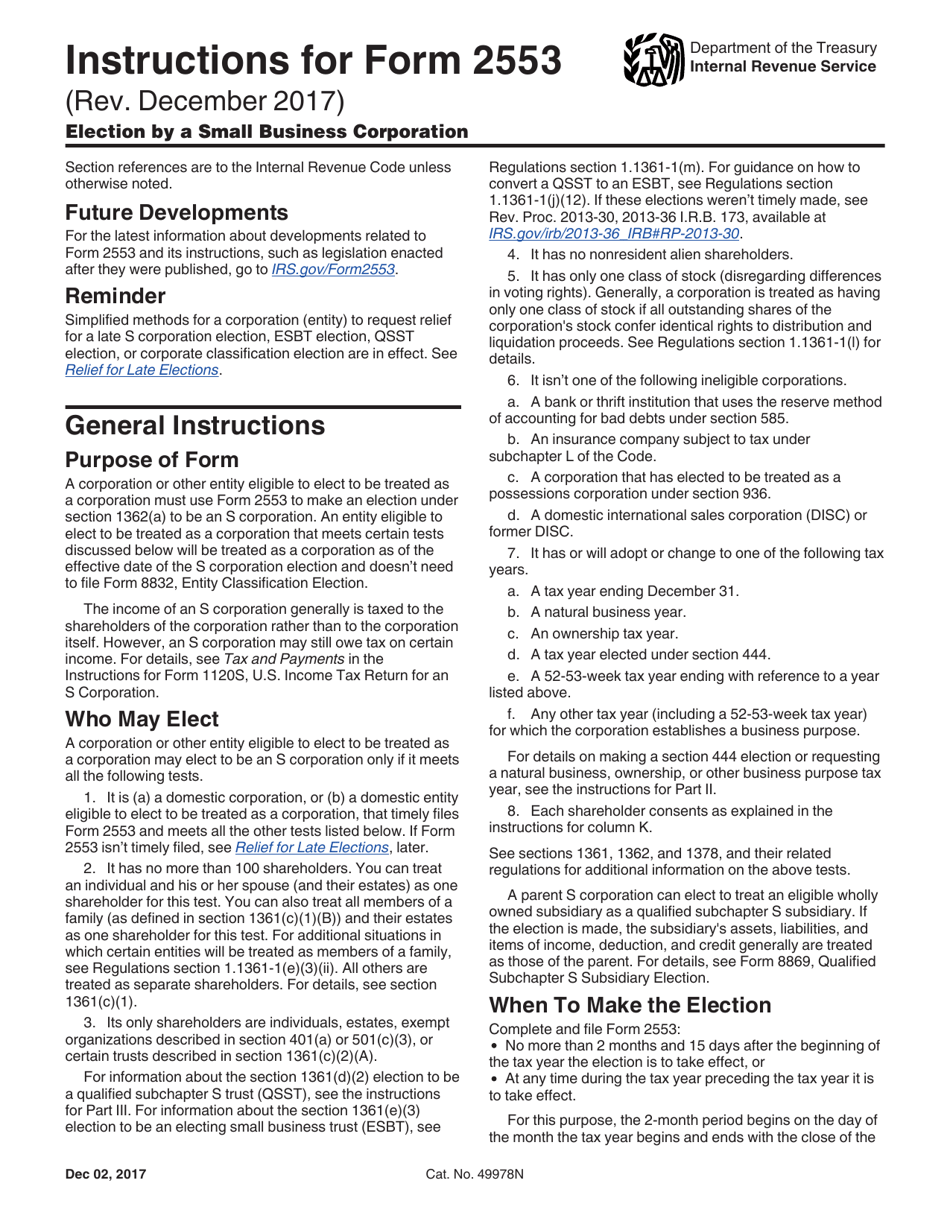 Instructions for IRS Form 2553 Election by a Small Business Corporation, Page 2
