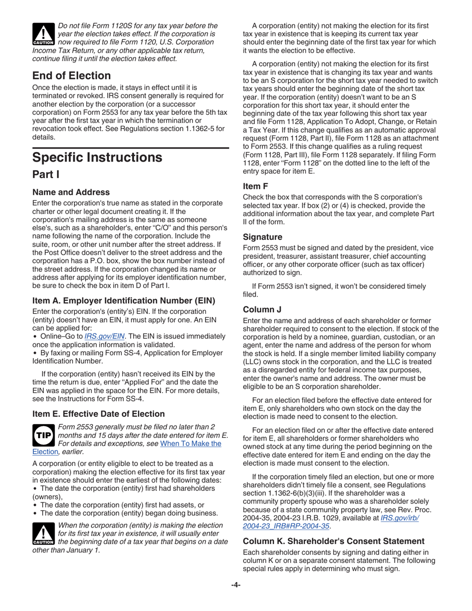 Instructions for IRS Form 2553 Election by a Small Business Corporation, Page 5