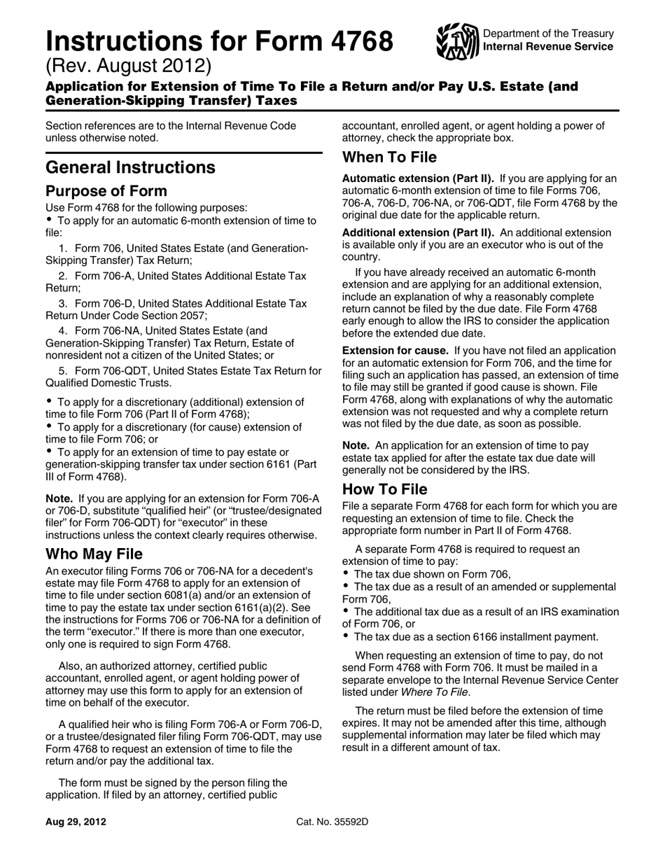 Instructions for IRS Form 4768 Application for Extension of Time to File a Return and / or Pay U.S. Estate (And Generation-Skipping Transfer) Taxes, Page 3