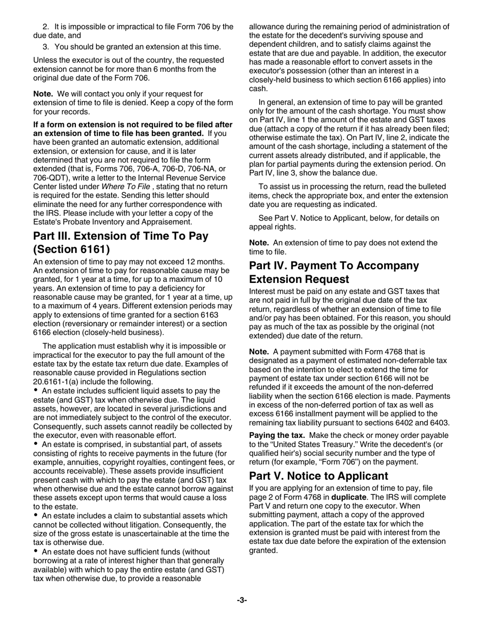 Instructions for IRS Form 4768 Application for Extension of Time to File a Return and / or Pay U.S. Estate (And Generation-Skipping Transfer) Taxes, Page 5