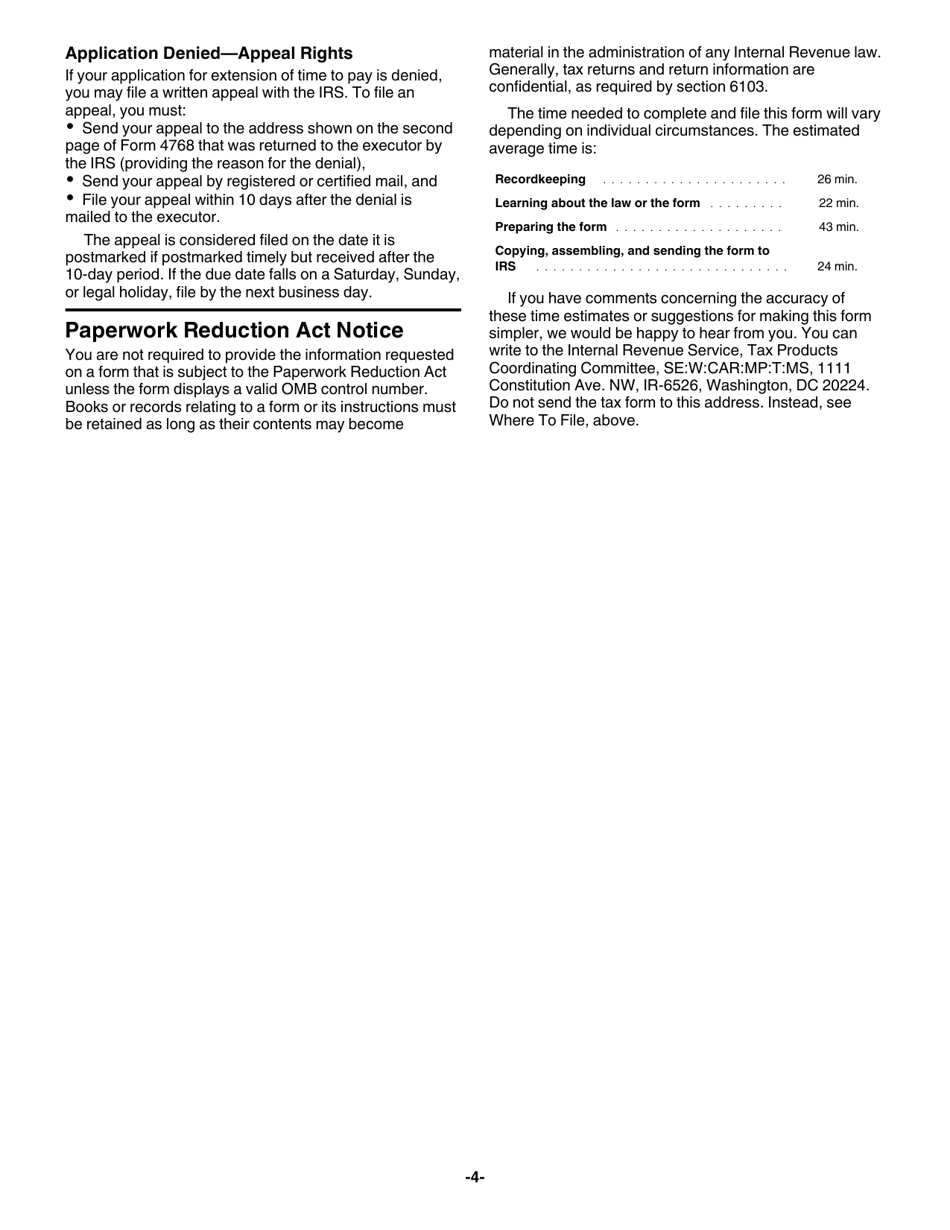 Instructions for IRS Form 4768 Application for Extension of Time to File a Return and / or Pay U.S. Estate (And Generation-Skipping Transfer) Taxes, Page 6