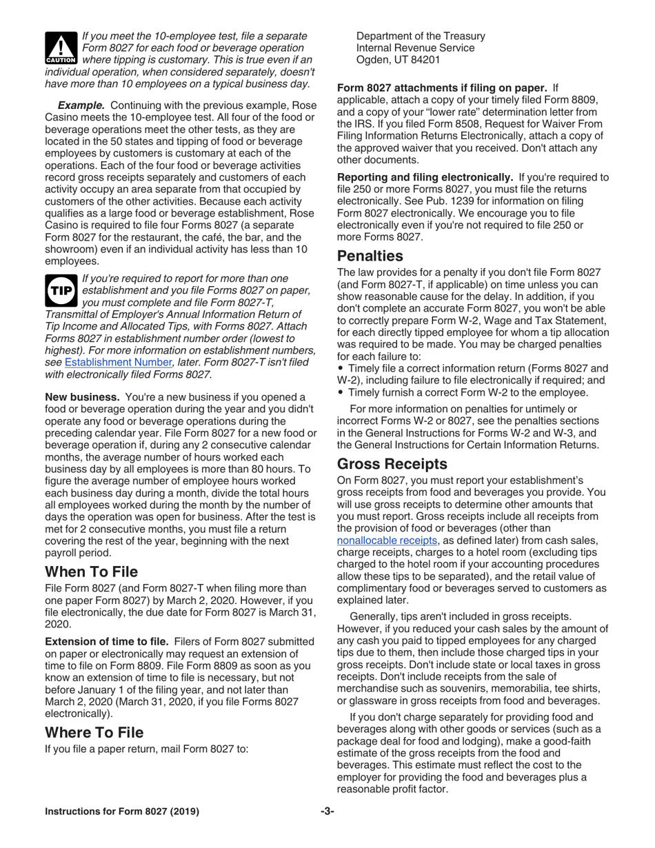 Instructions for IRS Form 8027 Employers Annual Information Return of Tip Income and Allocated Tips, Page 3
