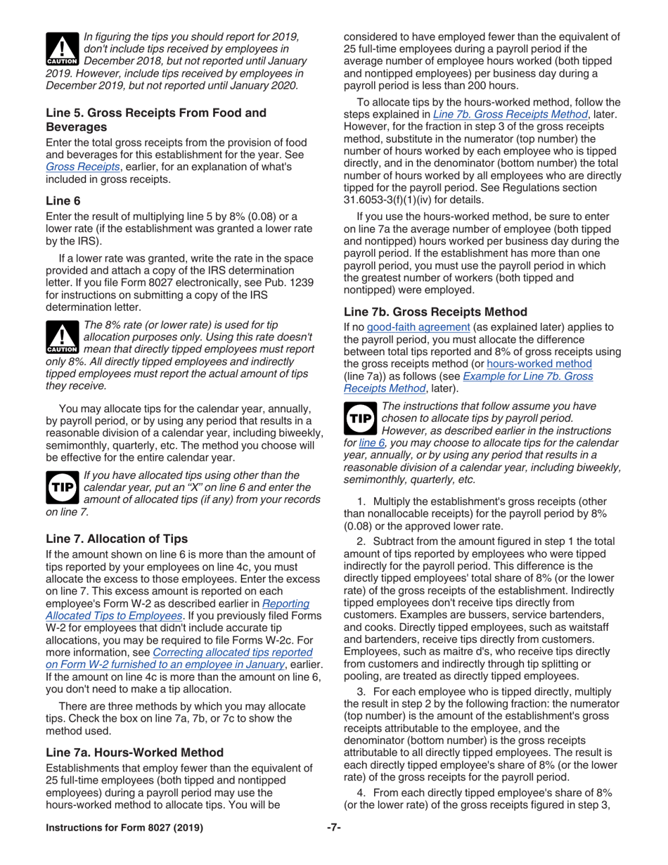Instructions for IRS Form 8027 Employers Annual Information Return of Tip Income and Allocated Tips, Page 7
