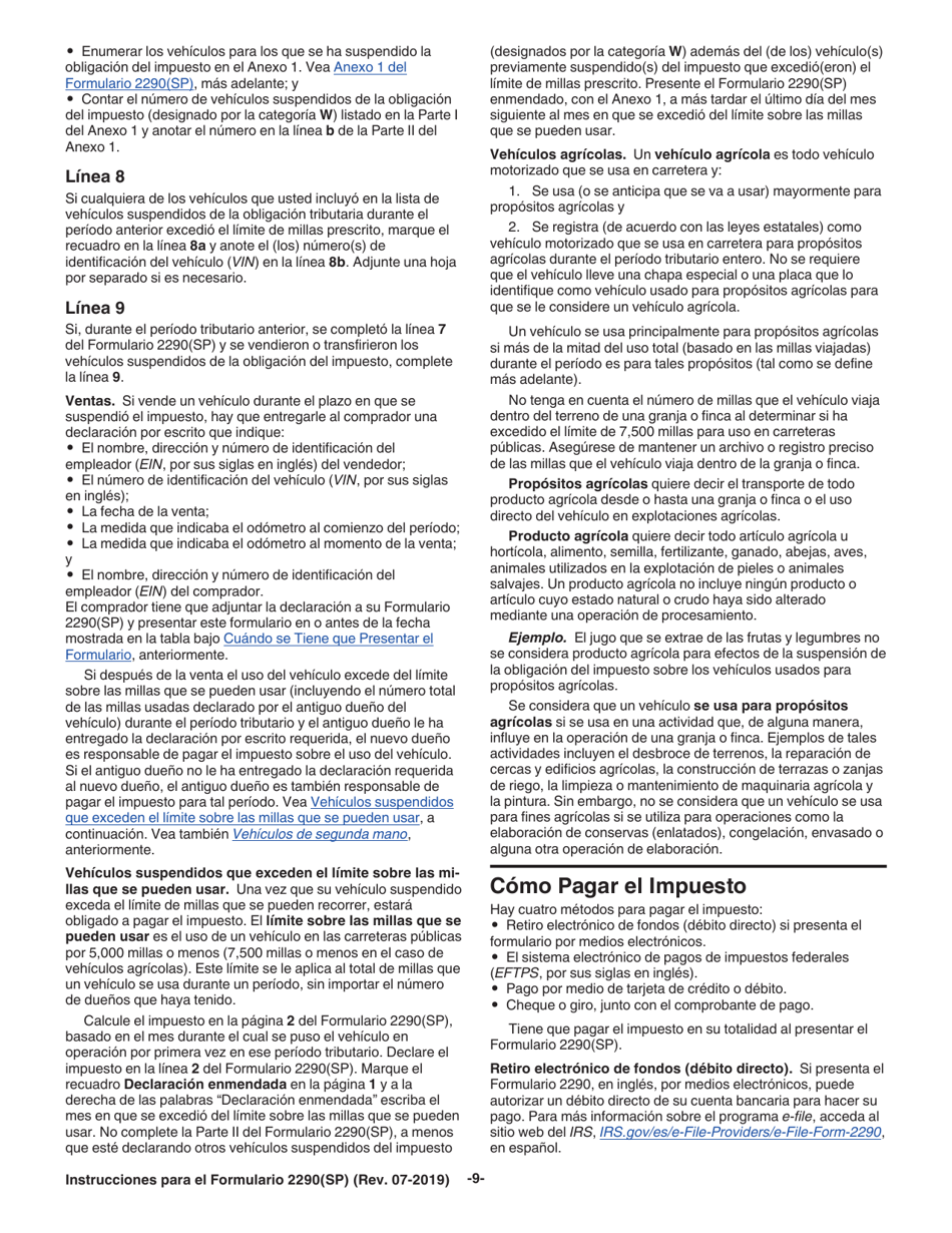 Instrucciones para IRS Formulario 2290(SP) Declaracion Del Impuesto Sobre El Uso De Vehiculos Pesados En Las Carreteras (Spanish), Page 11