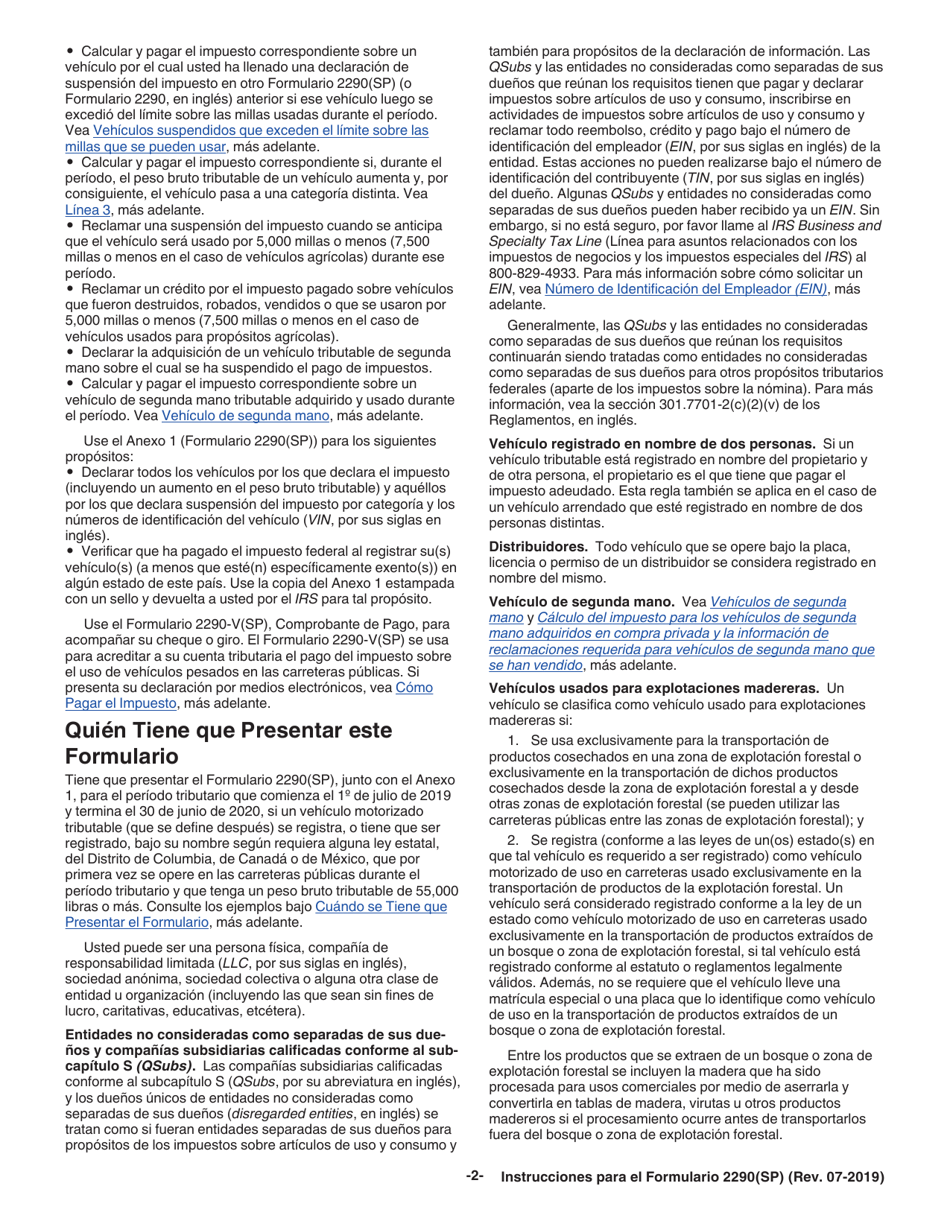 Instrucciones para IRS Formulario 2290(SP) Declaracion Del Impuesto Sobre El Uso De Vehiculos Pesados En Las Carreteras (Spanish), Page 4
