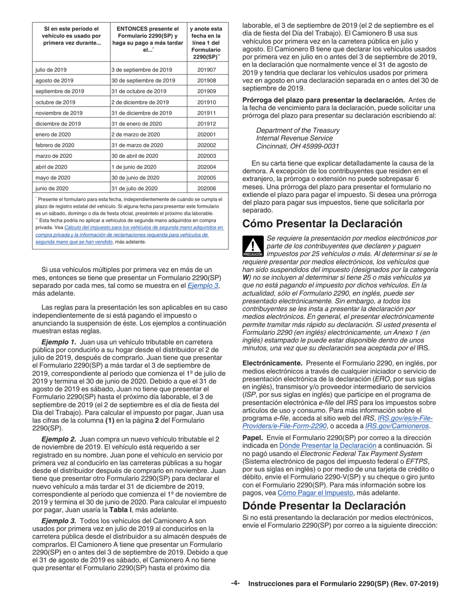 Instrucciones para IRS Formulario 2290(SP) Declaracion Del Impuesto Sobre El Uso De Vehiculos Pesados En Las Carreteras (Spanish), Page 6