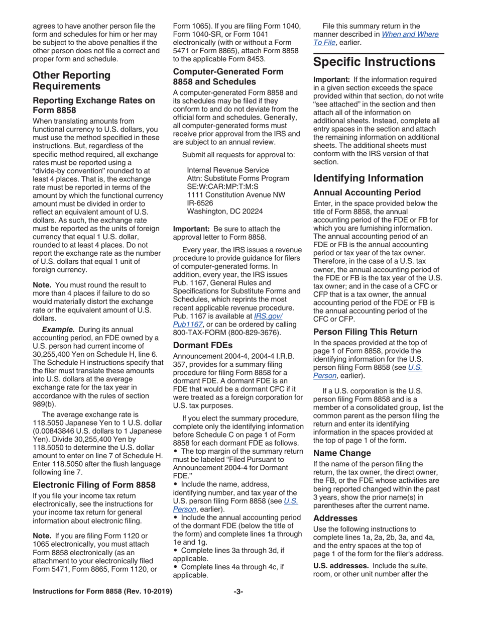 Instructions for IRS Form 8858 Information Return of U.S. Persons With Respect to Foreign Disregarded Entities (Fdes) and Foreign Branches (Fbs), Page 3