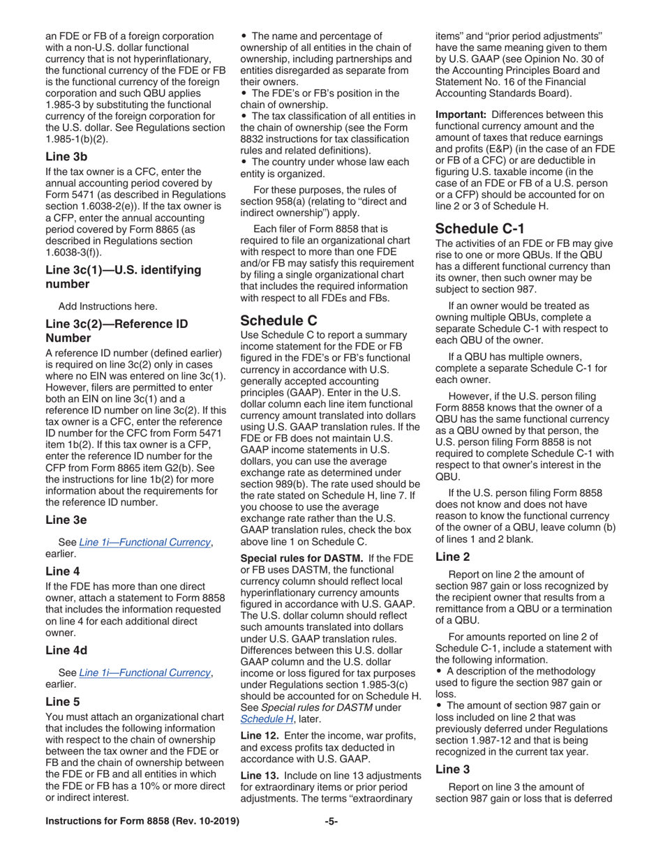 Instructions for IRS Form 8858 Information Return of U.S. Persons With Respect to Foreign Disregarded Entities (Fdes) and Foreign Branches (Fbs), Page 5