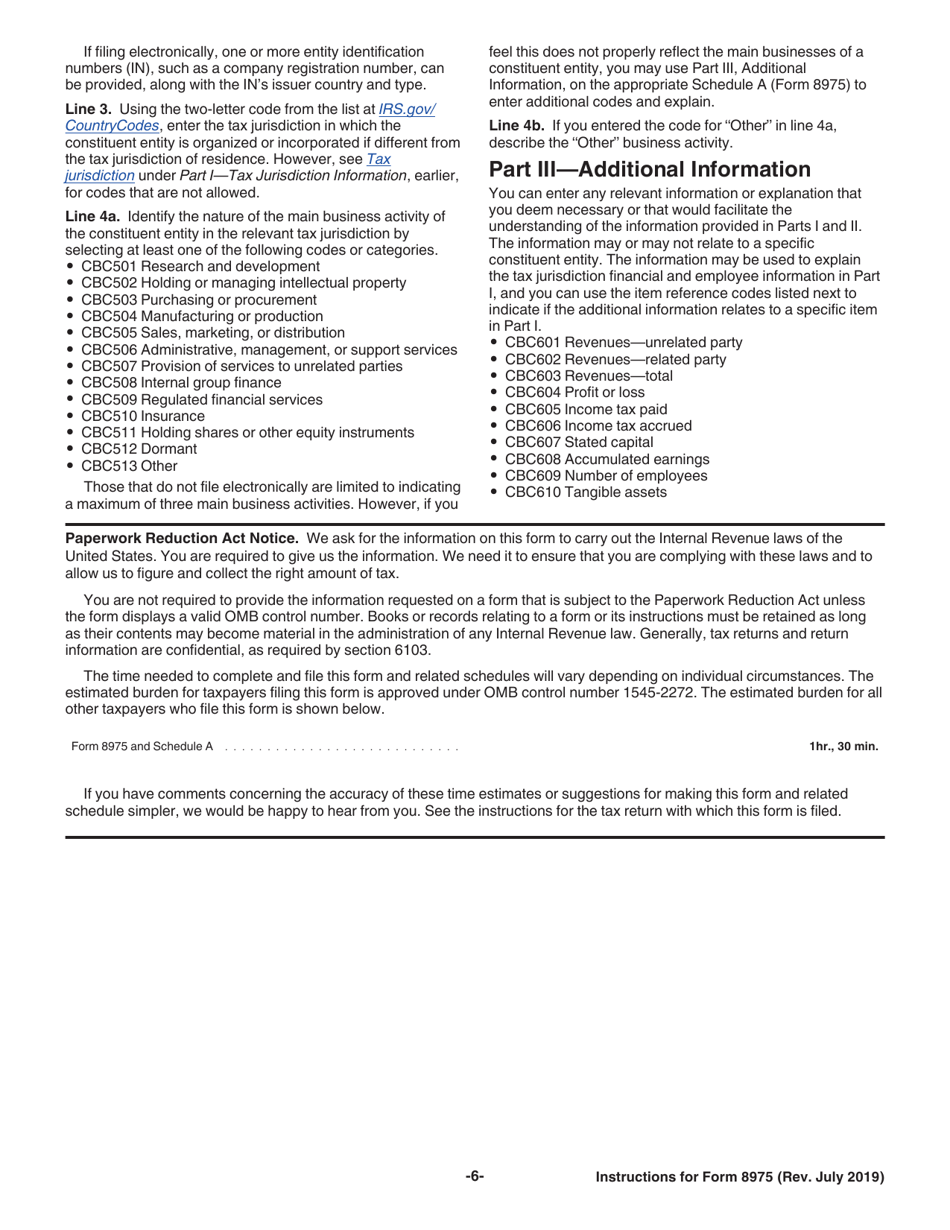 Instructions for IRS Form 8975 Schedule A Country-By-Country Report, Page 6