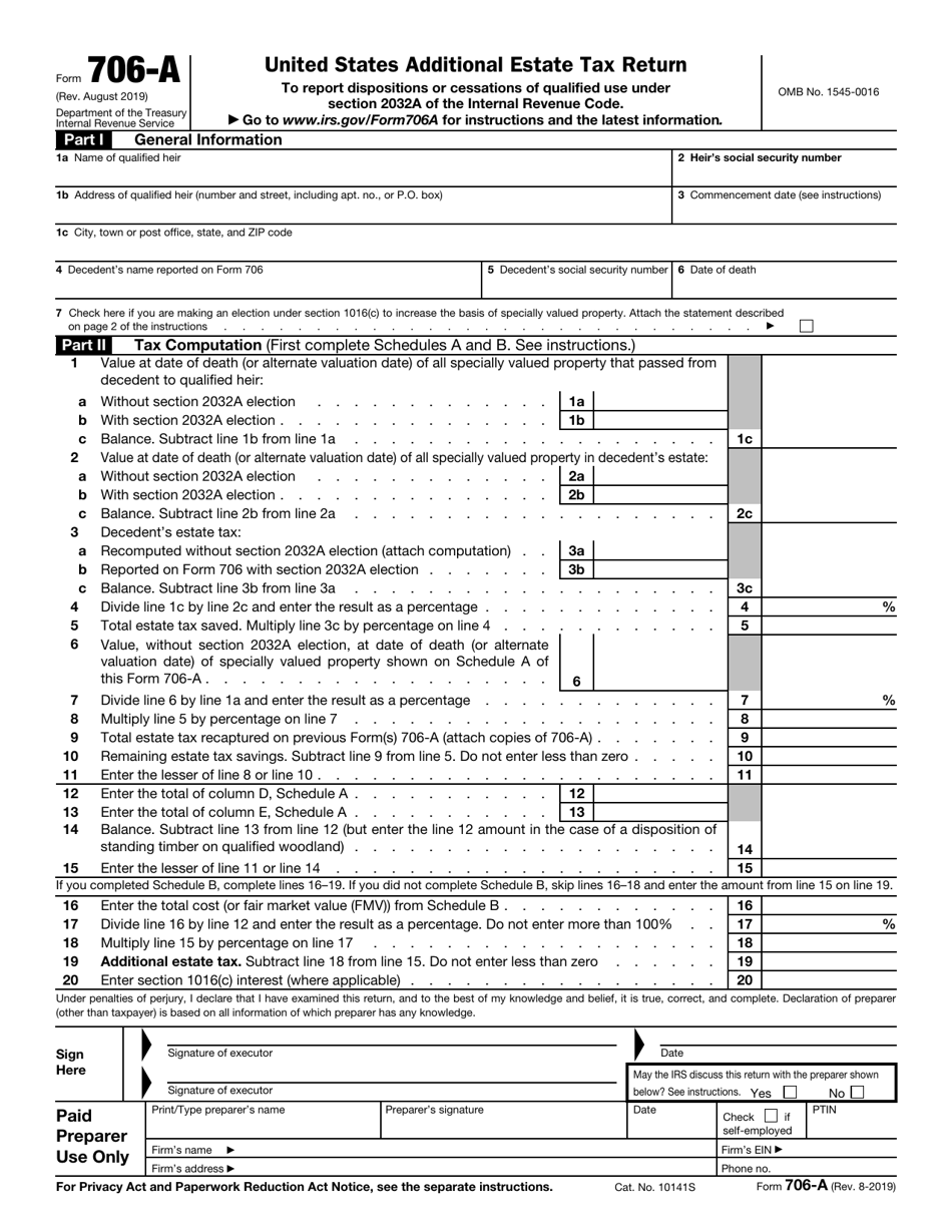 IRS Form 706-A United States Additional Estate Tax Return, Page 1