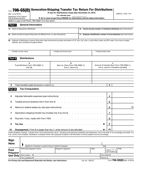 IRS Form 706-GS(D) Generation-Skipping Transfer Tax Return for Distributions