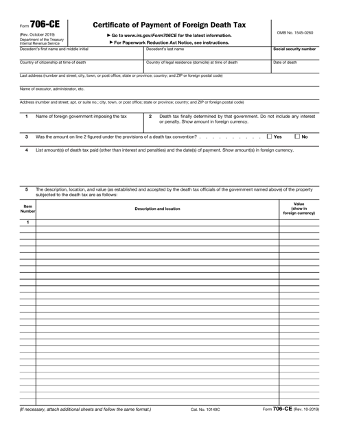 IRS Form 706-CE  Printable Pdf