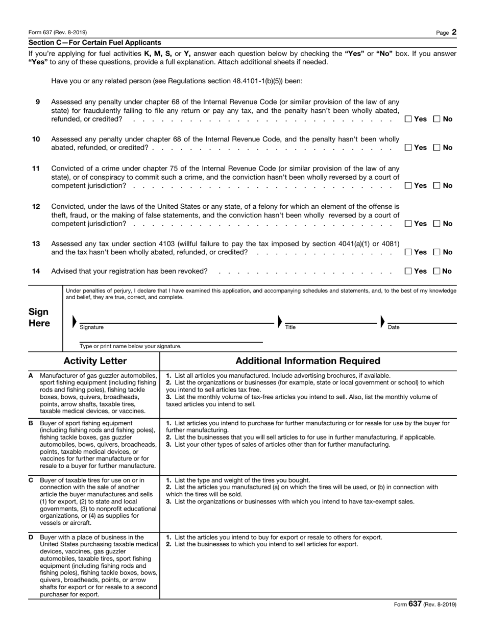 IRS Form 637 - Fill Out, Sign Online and Download Fillable PDF ...