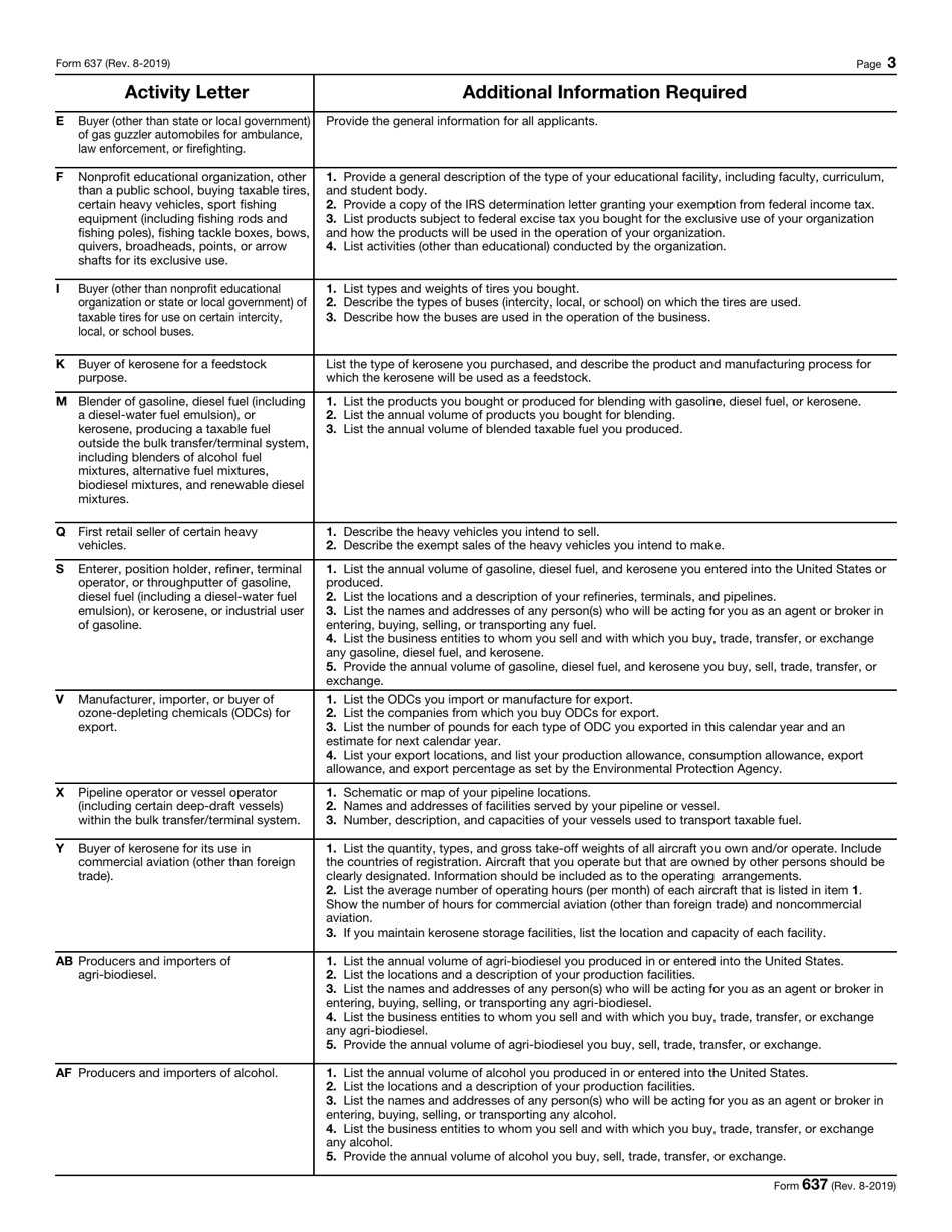 IRS Form 637 Application for Registration (For Certain Excise Tax Activities), Page 3