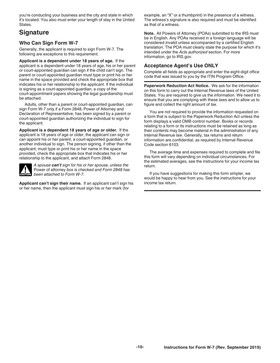 Instructions for IRS Form W-7 Application for IRS Individual Taxpayer Identification Number, Page 10