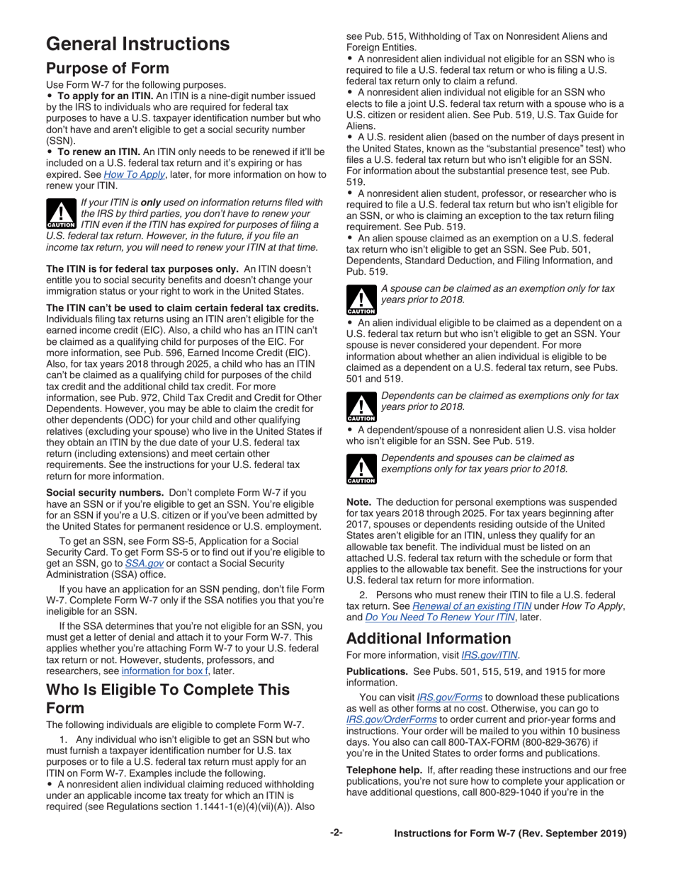 Instructions for IRS Form W-7 Application for IRS Individual Taxpayer Identification Number, Page 2
