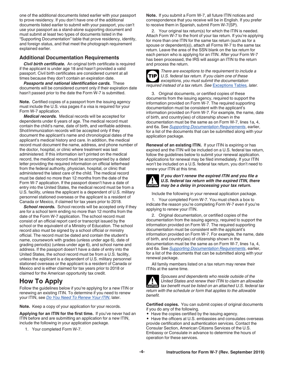Instructions for IRS Form W-7 Application for IRS Individual Taxpayer Identification Number, Page 4