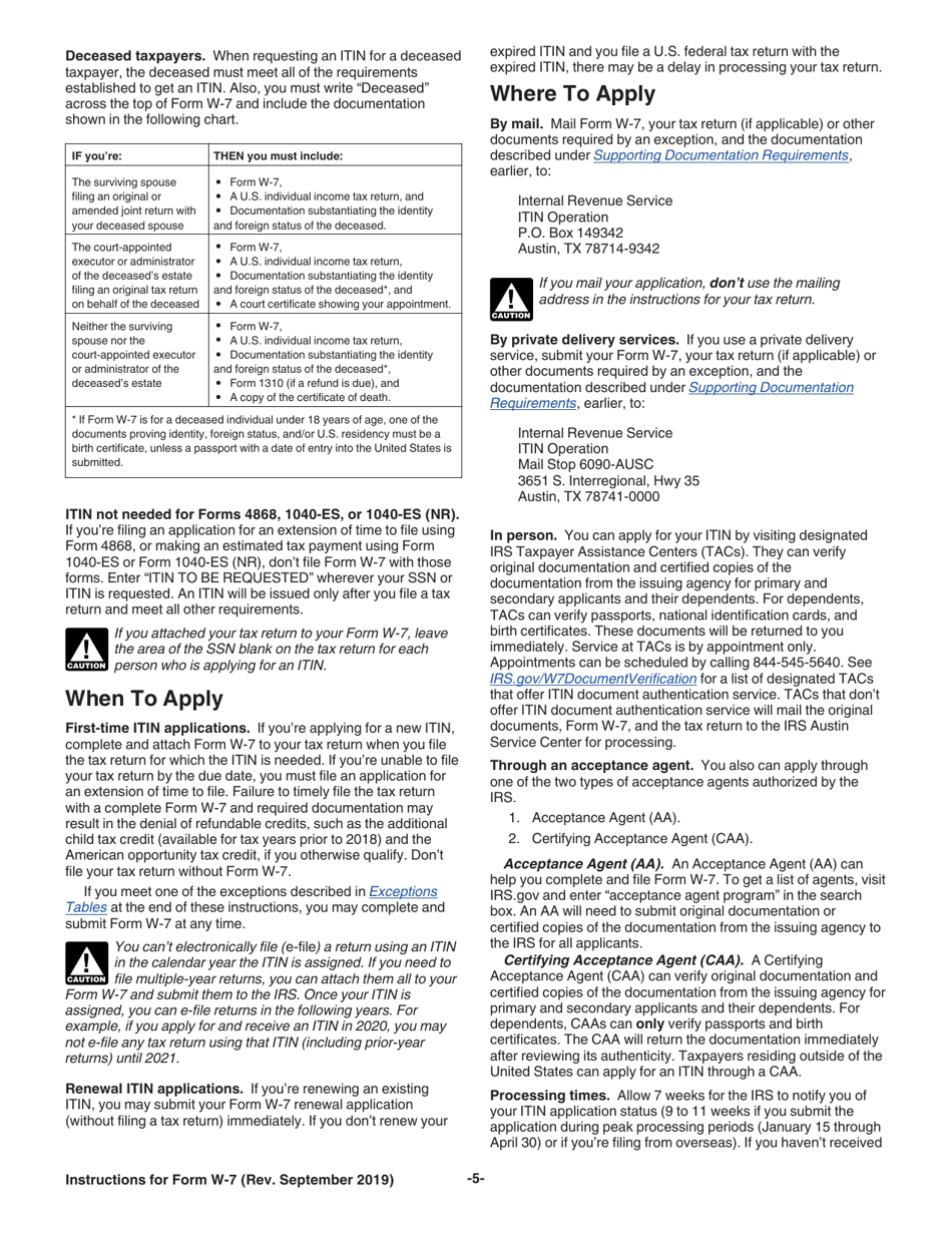 Instructions for IRS Form W-7 Application for IRS Individual Taxpayer Identification Number, Page 5