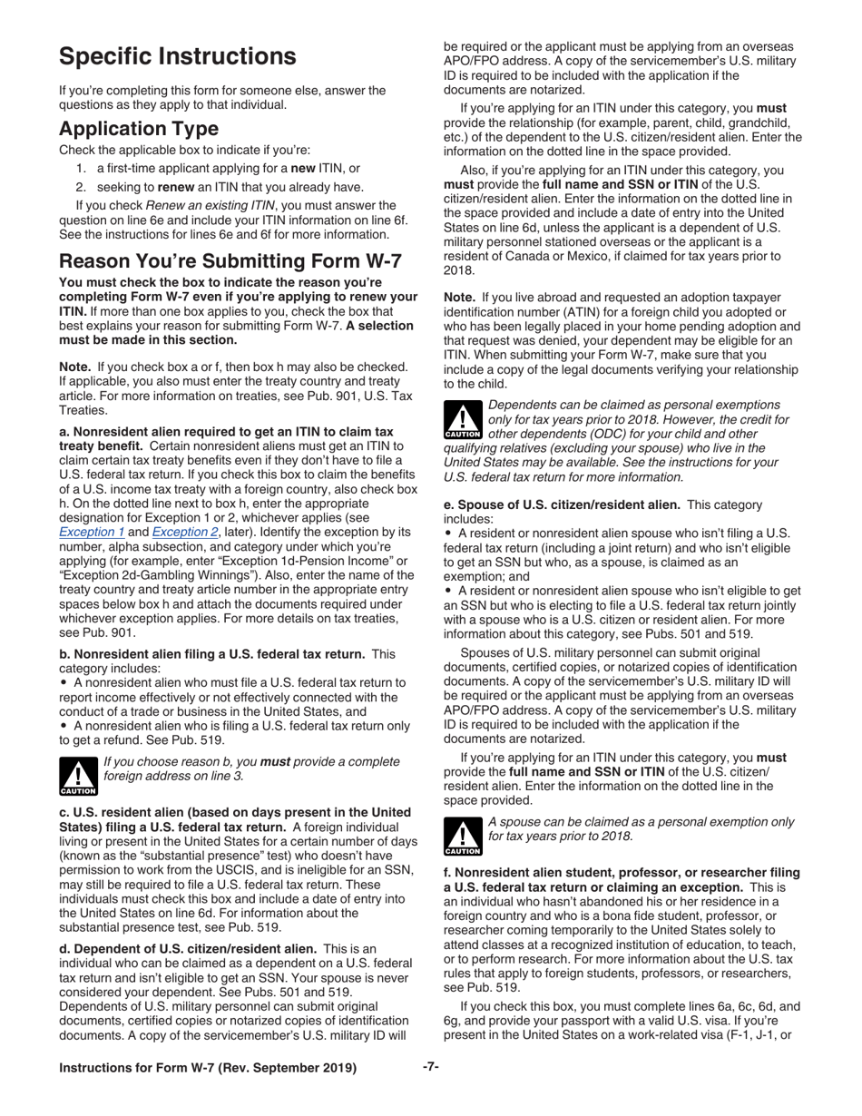 Instructions for IRS Form W-7 Application for IRS Individual Taxpayer Identification Number, Page 7