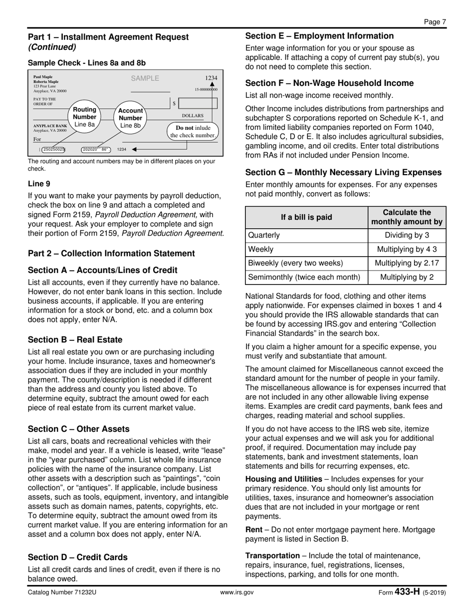 IRS Form 433-H Installment Agreement Request and Collection Information Statement, Page 7