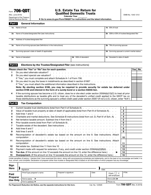 IRS Form 706-QDT  Printable Pdf