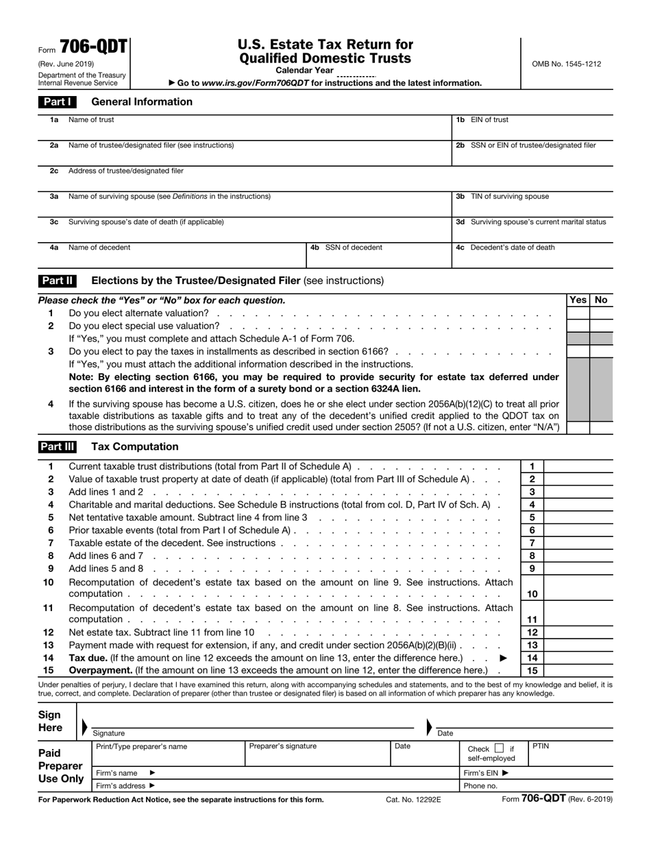 IRS Form 706-QDT U.S. Estate Tax Return for Qualified Domestic Trusts, Page 1