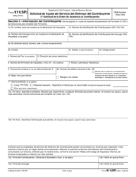 Document preview: IRS Formulario 911 (SP) Solicitud De Ayuda Del Servicio Del Defensor Del Contribuyente (Y Solicitud De La Orden De Asistencia Al Contribuyente) (Spanish)