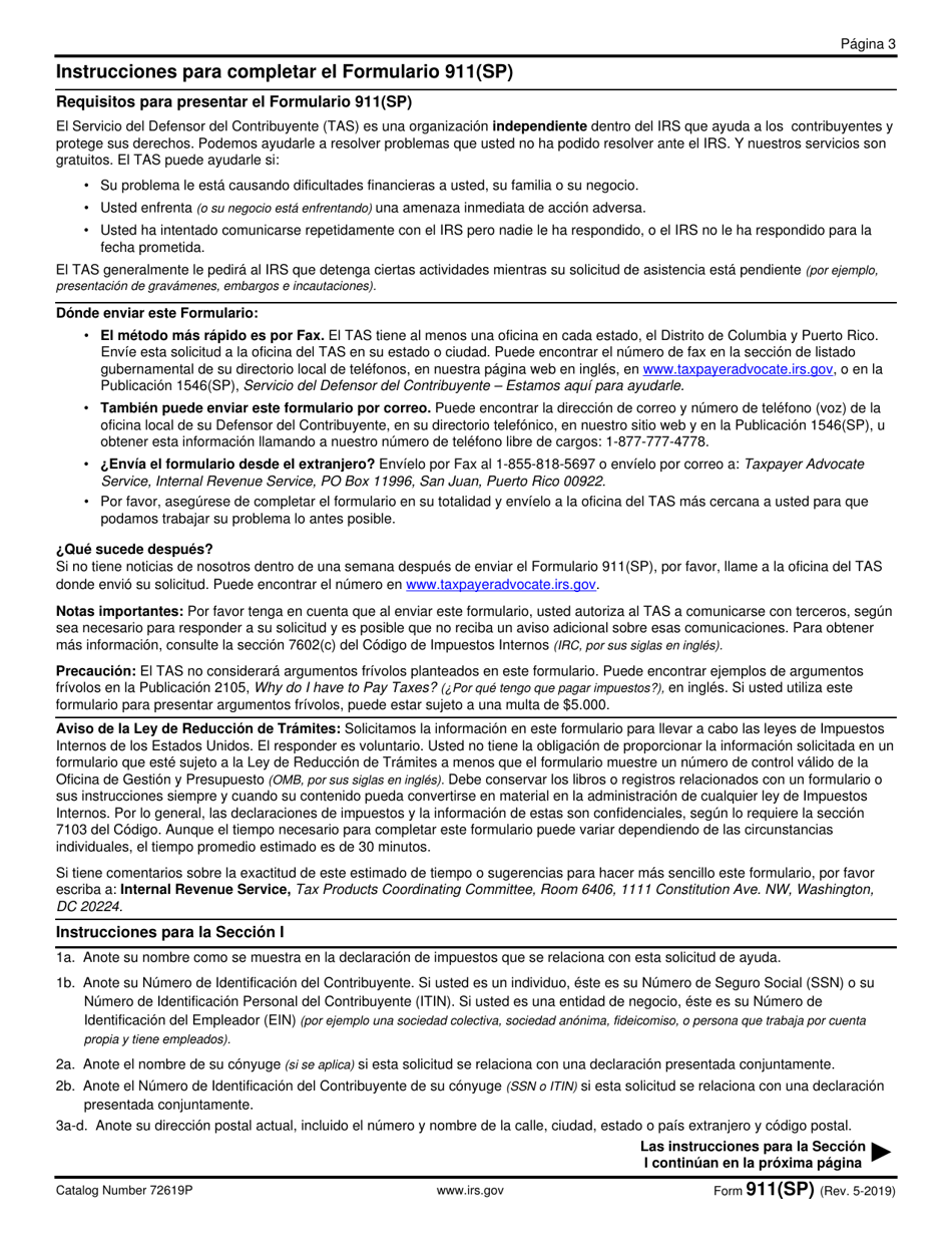 IRS Formulario 911 (SP) Solicitud De Ayuda Del Servicio Del Defensor Del Contribuyente (Y Solicitud De La Orden De Asistencia Al Contribuyente) (Spanish), Page 3