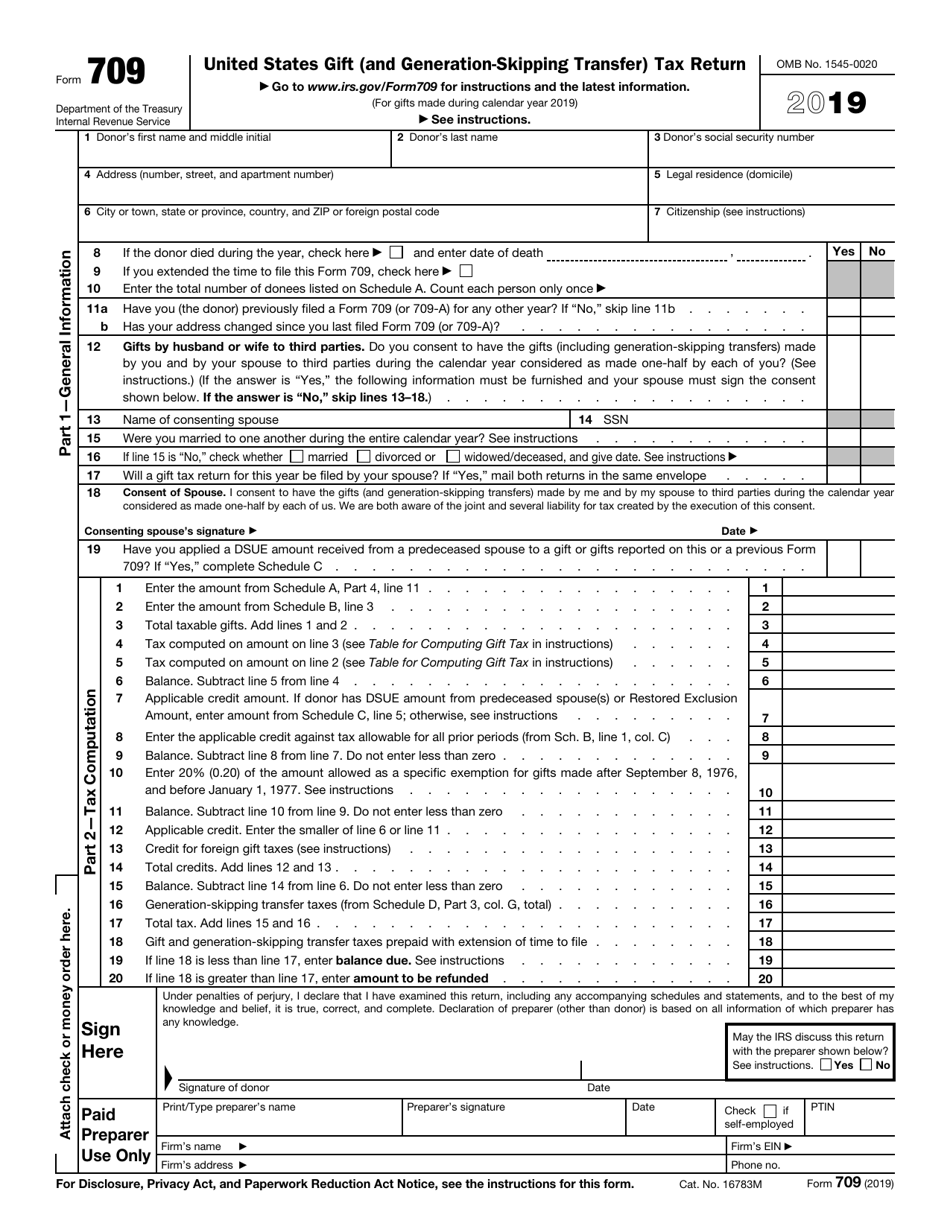 IRS Form 709 United States Gift (And Generation-Skipping Transfer) Tax Return, Page 1