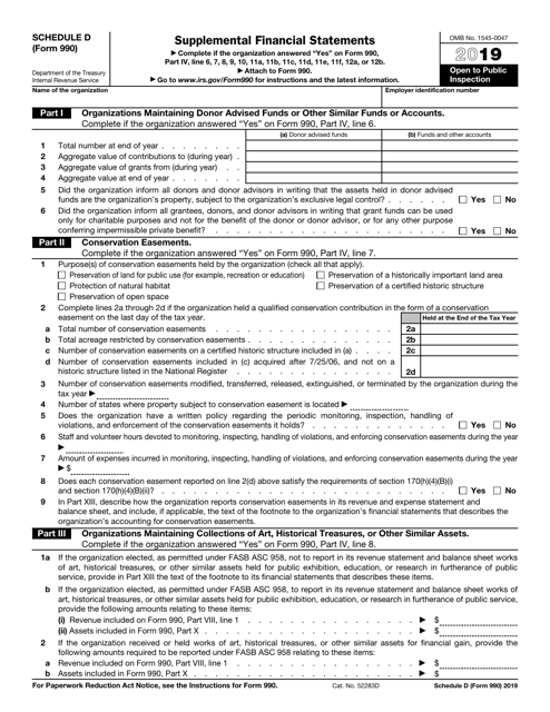 IRS Form 990 Schedule D 2019 Printable Pdf