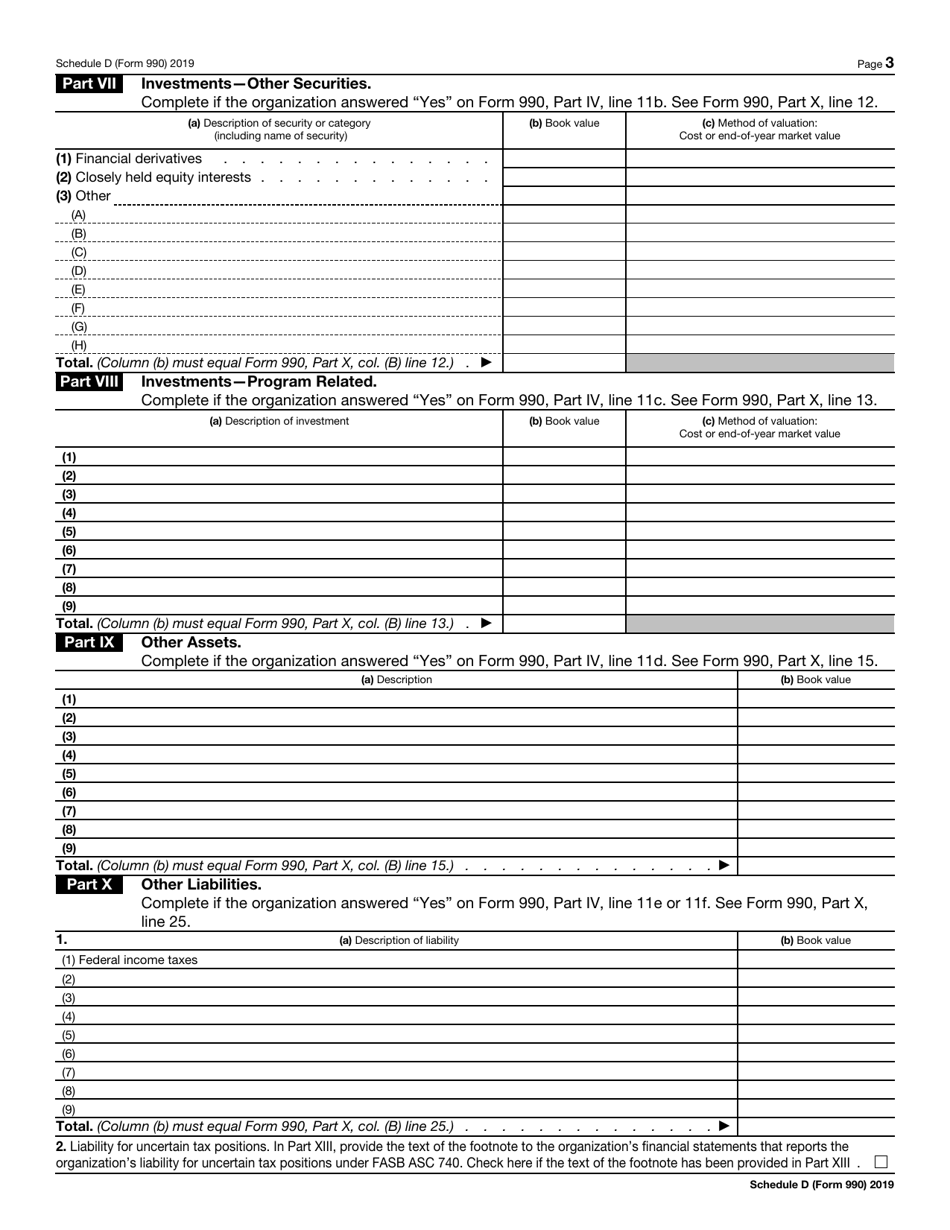 IRS Form 990 Schedule D - 2019 - Fill Out, Sign Online and Download ...