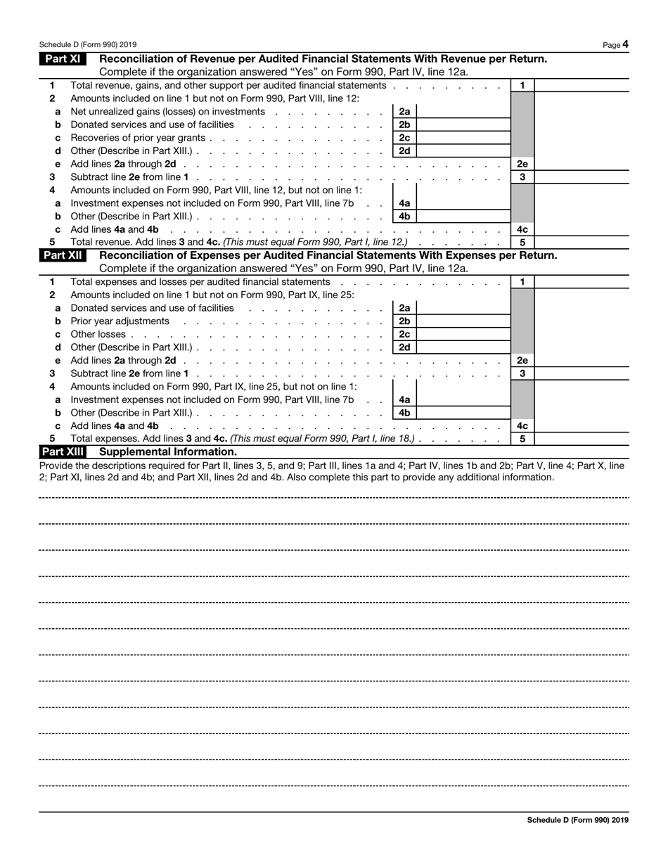 IRS Form 990 Schedule D - 2019 - Fill Out, Sign Online and Download ...