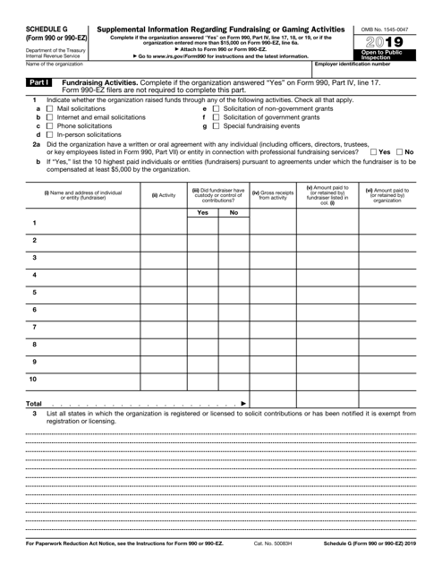 IRS Form 990 (990-EZ) Schedule G 2019 Printable Pdf
