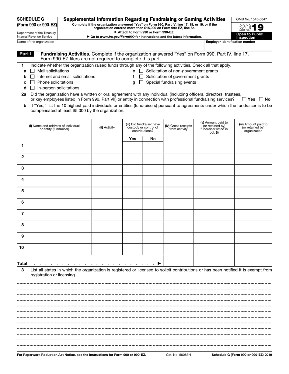 IRS Form 990 (990-EZ) Schedule G Supplemental Information Regarding Fundraising or Gaming Activities, Page 1