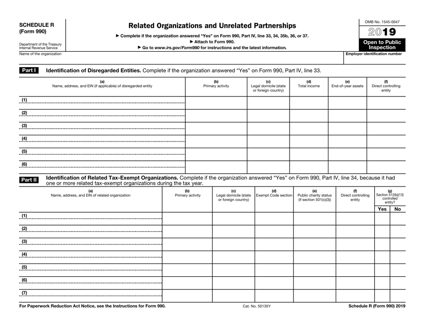 IRS Form 990 Schedule R 2019 Printable Pdf