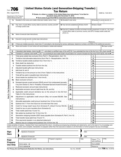 IRS Form 706  Printable Pdf